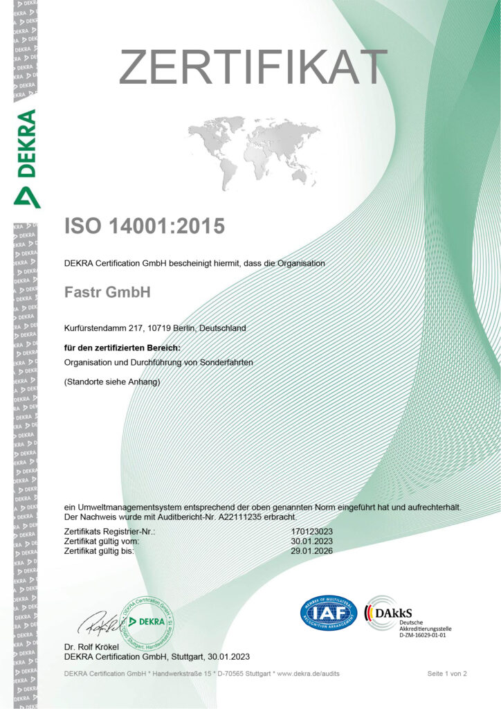 Zertifikat Fastr ISO 14001:2015