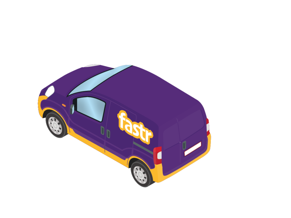 Violetter Caddy Transporter der Spedition Fastr