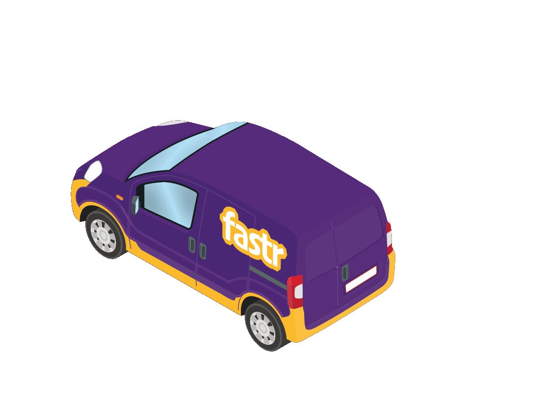 Violetter Caddy Transporter der Spedition Fastr