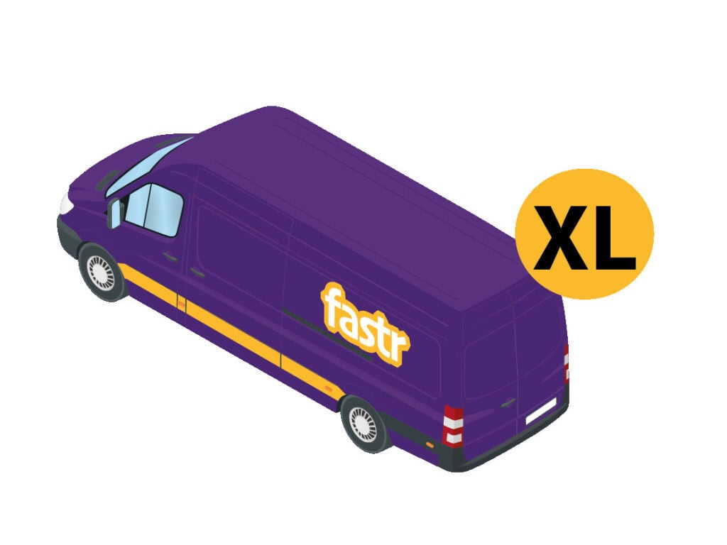 Violetter XL Transporter der Spedition Fastr.