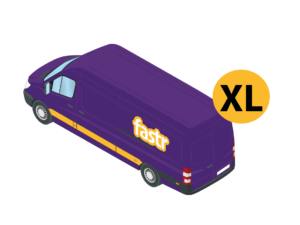 Violetter XL Transporter der Spedition Fastr.