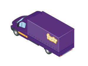 Violetter 3,5 Tonnen Planen Transporter der Spedition Fastr