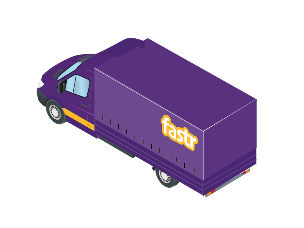 Violetter 3,5 Tonnen Planen Transporter der Spedition Fastr