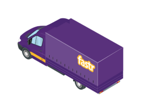 Violetter 3,5 Tonnen Planen Transporter der Spedition Fastr