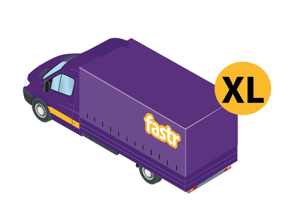 Violetter XL Planen Transporter der Spedition Fastr