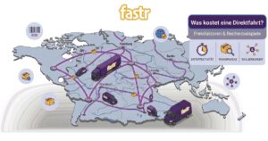 Logistiknetzwerk mit Lkw auf Weltkarte